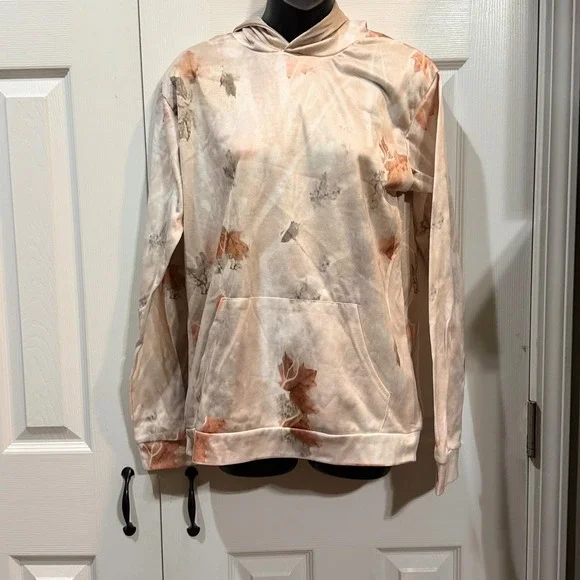 Womens Tie Dye Leaf Print Hoodie Casual Long Sleeve Pullover Sweatshirt - Picture 2 of 5